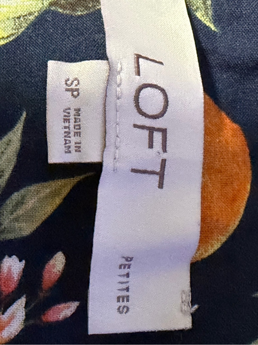 LOFT Navy Floral Print Petite Top with Orange Accent - Picture 6 of 7